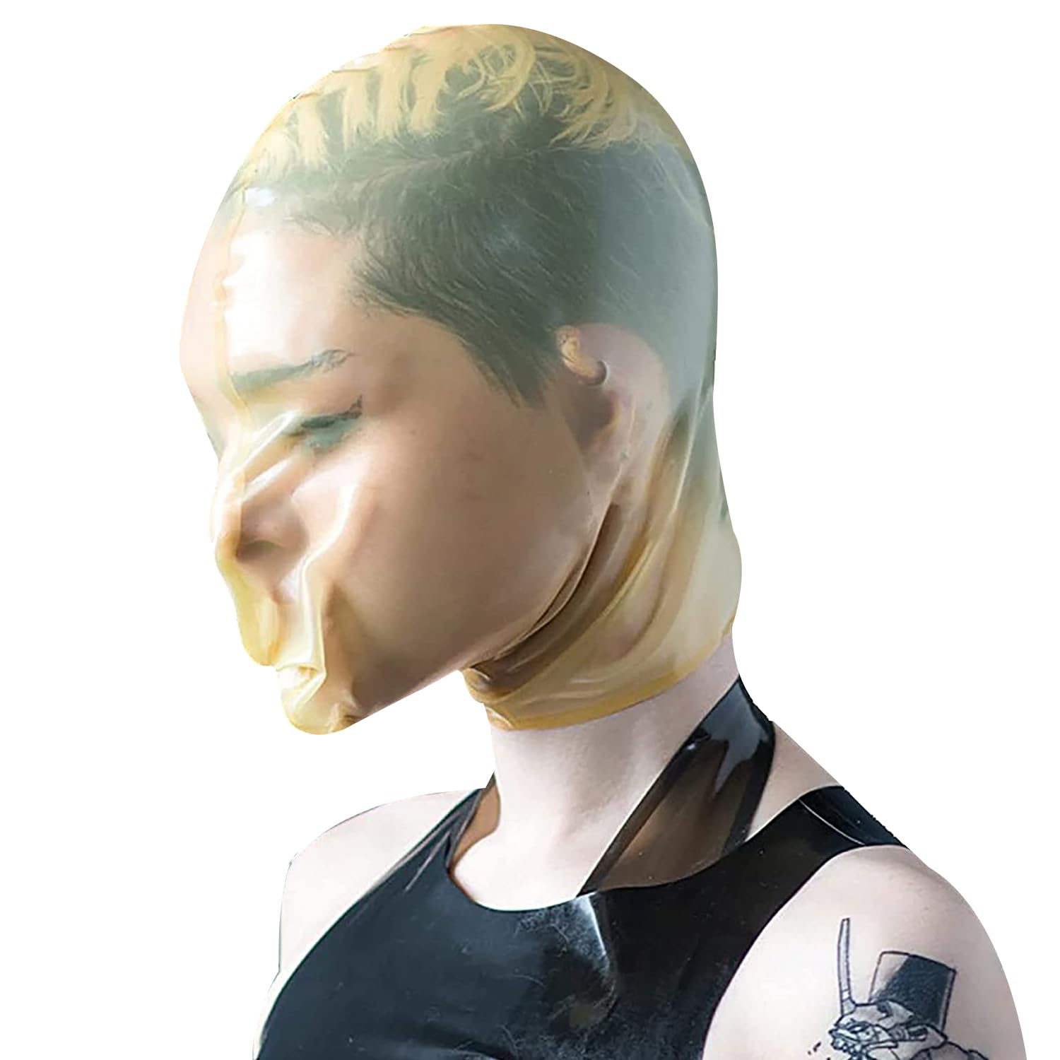 MFMYEE Masque en latex transparent avec trous de respiration, couverture intégrale, idéal pour les jeux de rôle et comme couvre-chef pour Halloween. (M)