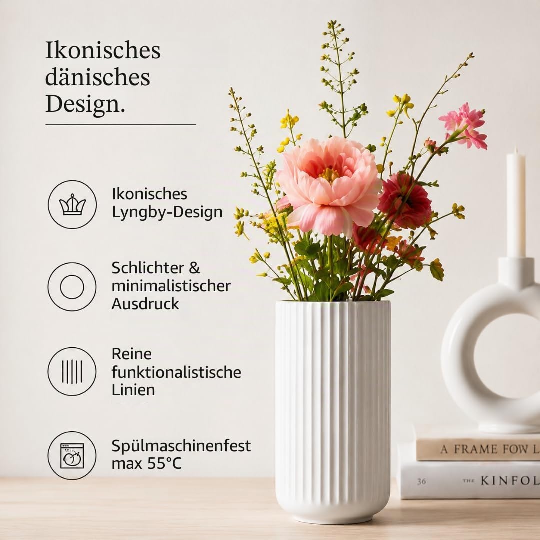 Lyngby Porcelæn Vase H20.5 cm Lyngby Designklassiker Zeitloses Design, Weiss