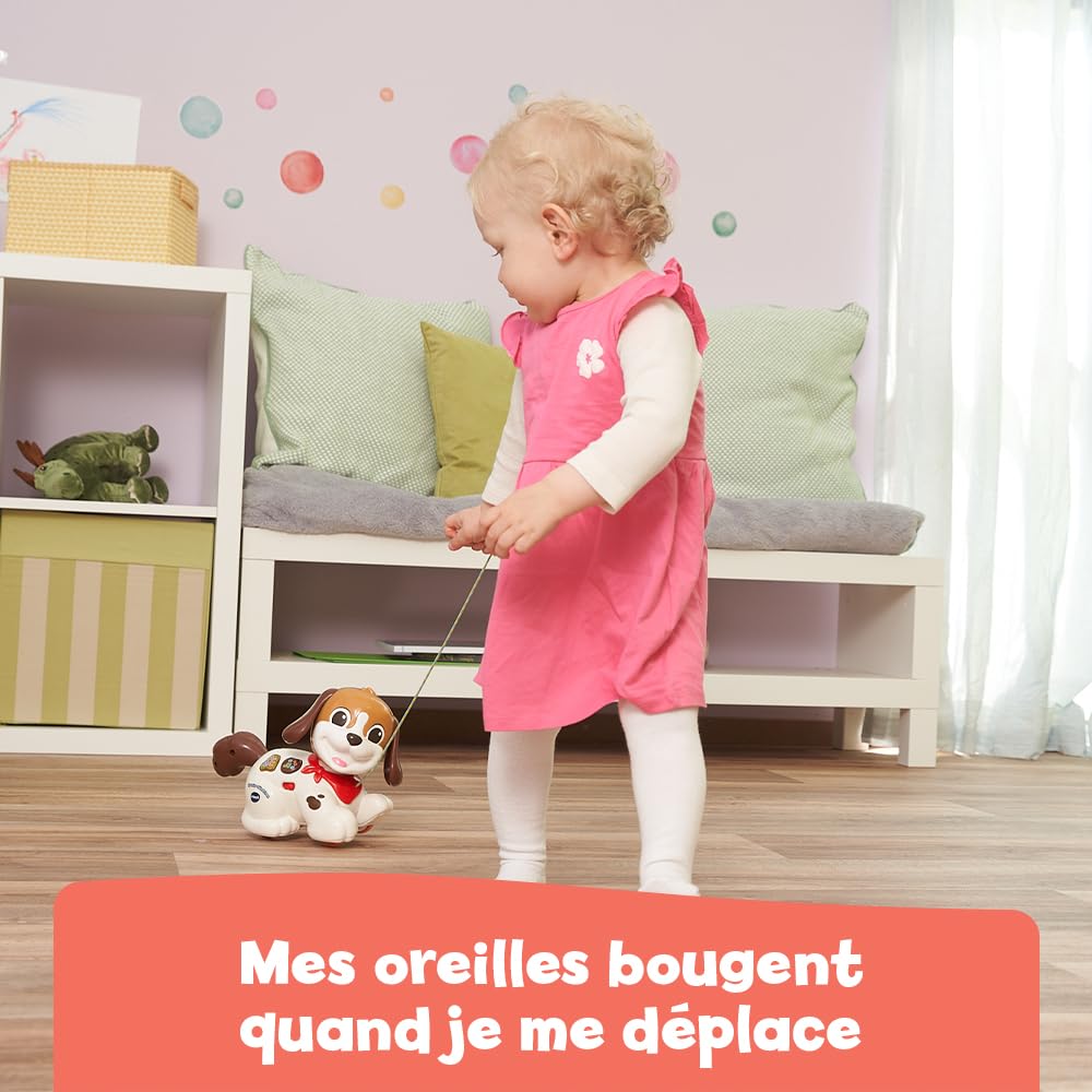 VTech Toutou 1,2,3 Promène-Moi – Chien Interactif à Tirer, Jouet Musical Et Éducatif Pour Bébé Dès 1 An, Version Française
