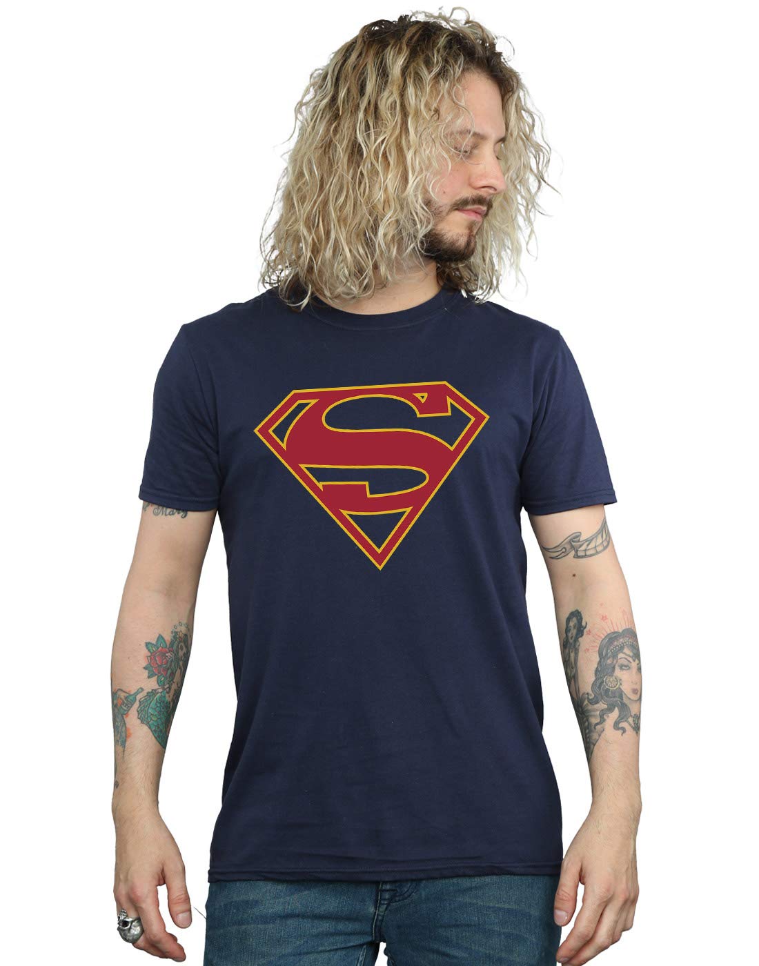 DC Comics Men's Supergirl Logo T-Shirt Navy Blue Medium