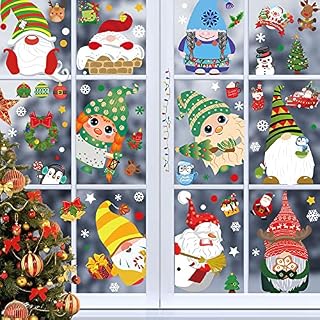 Lostwry Christmas Window Stickers 9 Sheet Reusable Christmas Window Clings Snowflake Santa Claus Xmas Window Decals Removable PVC Stickers for Christmas Window Display Home Decoration (Blue)