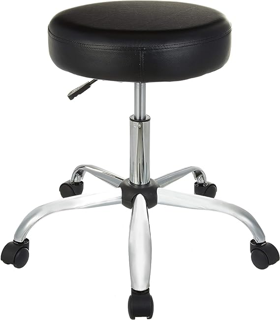Amazon Basics Drafting Spa Bar Stool with Wheels, Height Adjustable Swivel, Black, 22.05" D x 22.83" W x 19.88" H