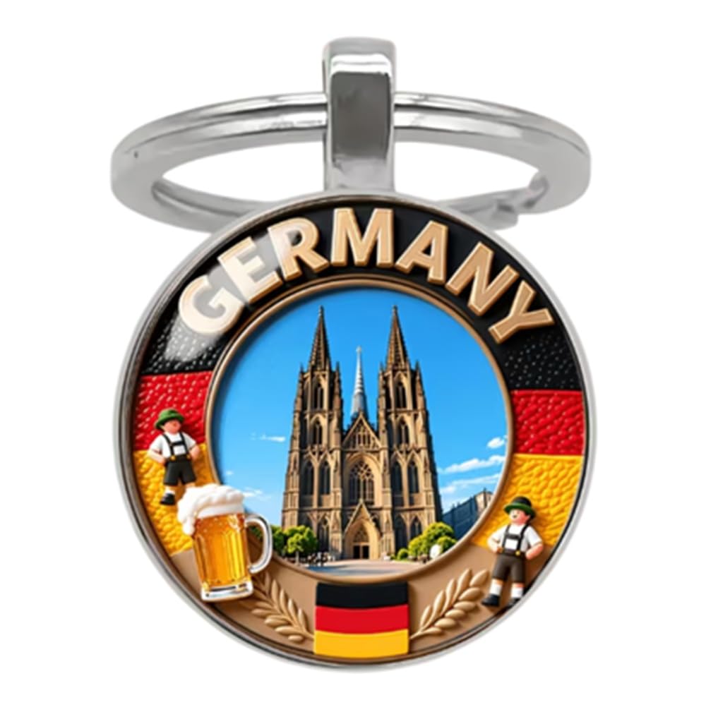CMJ™ Germany Keyring Glass Dome Keychain, Travel German Themed Key Ring
