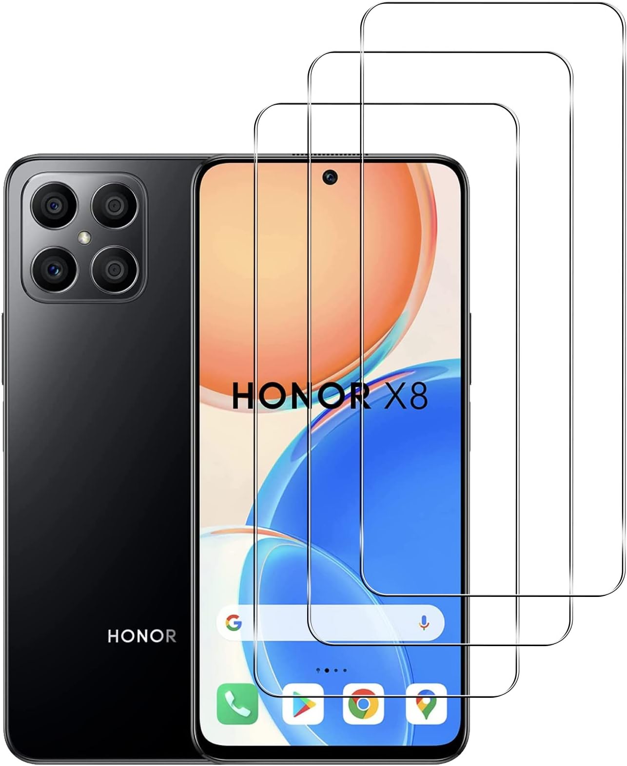 KELOLIN Screen Protector for HONOR X8 [3 Pack] Easy to Install, Anti-Scratch, Anti-Fingerprint, No-Bubble, HD Tempered Glass Screen Protector Compatible with HONOR X8