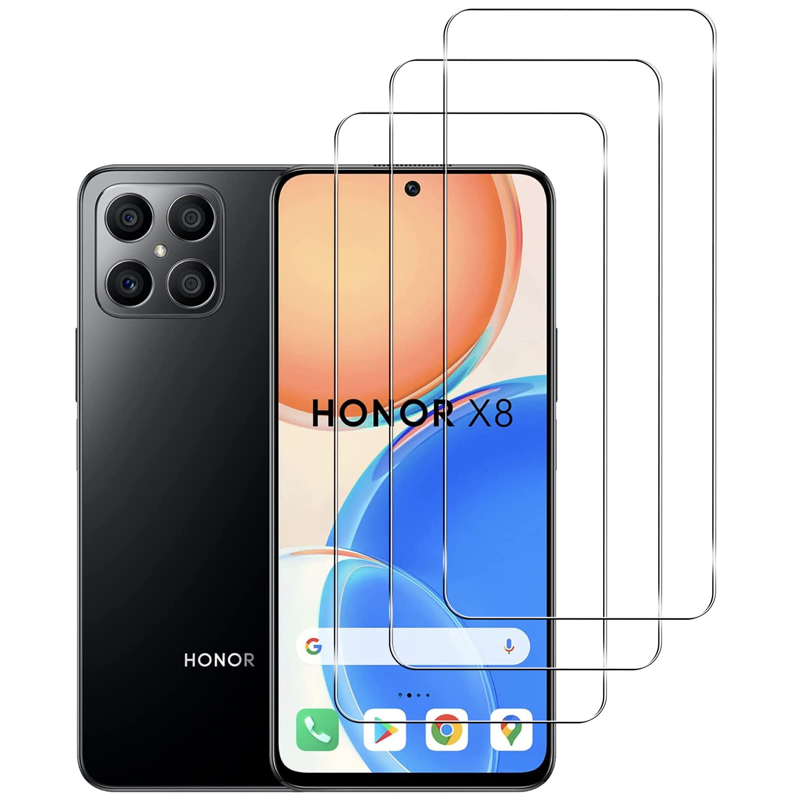 KELOLIN Screen Protector for HONOR X8 [3 Pack] Easy to Install, Anti-Scratch, Anti-Fingerprint, No-Bubble, HD Tempered Glass Screen Protector Compatible with HONOR X8
