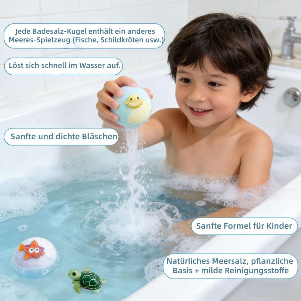 playfizz oceanpop 12 Stück Badebomben Badekugeln Kinder Set - Schaumbad, für Kinder, Hautfreundlich