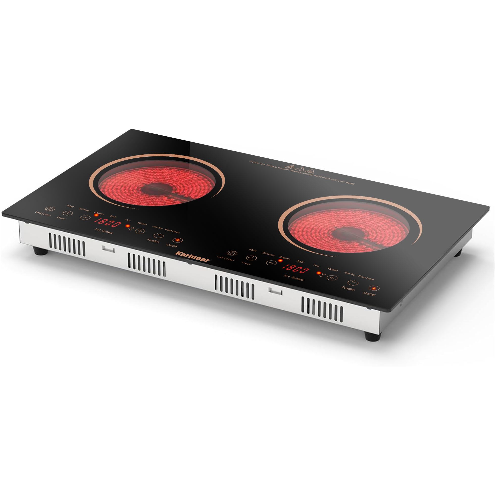 Karinear Portable Ceramic Hob Pulg in Single Electric Hob with 4-Hour Timer 9 Power Levels Up to 2000W, 8 Pre-set Functions Touch Sensor Control Safety Lock — view 7