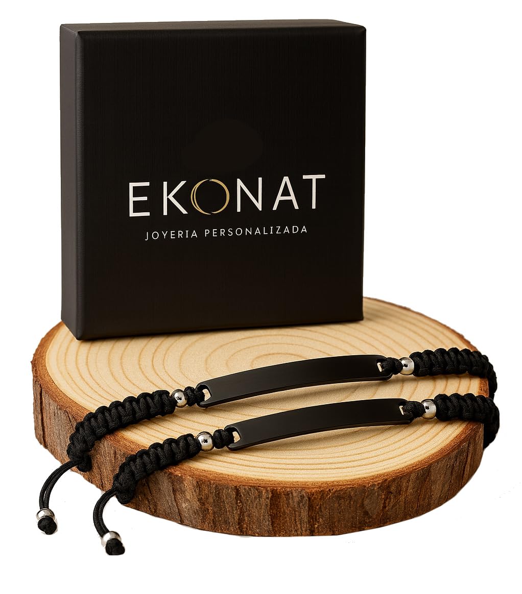 Ekonat- Pulseras personalizadas- pulseras para parejas- pulsera hombre personalizada- Pulsera personalizada mujer- Ajustables-acero inoxidable
