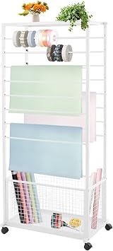 16 Tiers Metal Ribbon Holder Organizer Rack Double-Sided Ribbon Racks, White Metal Ribbon Storage Rack, Multifunctional Ribbon Holder Organizer Racks for Craft Room, Cake Shop, Flower