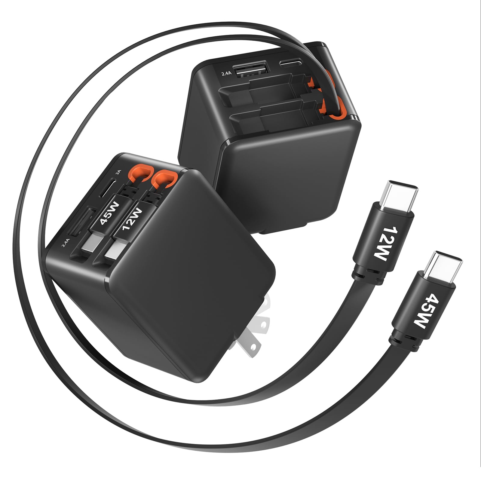 Amazon | 充電器 Type-C 45W 急速充電 自動巻き取り式 2本Type-C充電