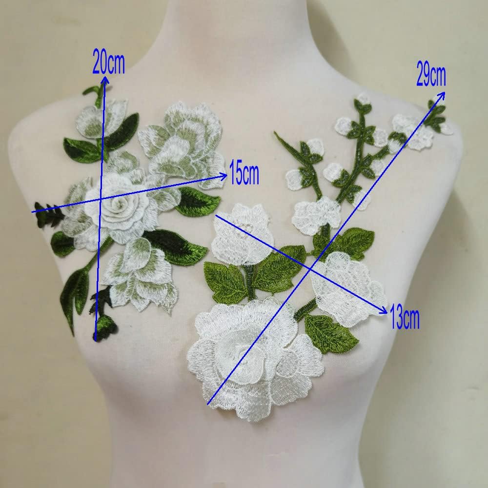 3pcs(Set) Flowers Embroidered Patch Sticker for Clothing Jacket Jeans Lace Applique DIY Clothes Decorations Fabric Patches (White)
