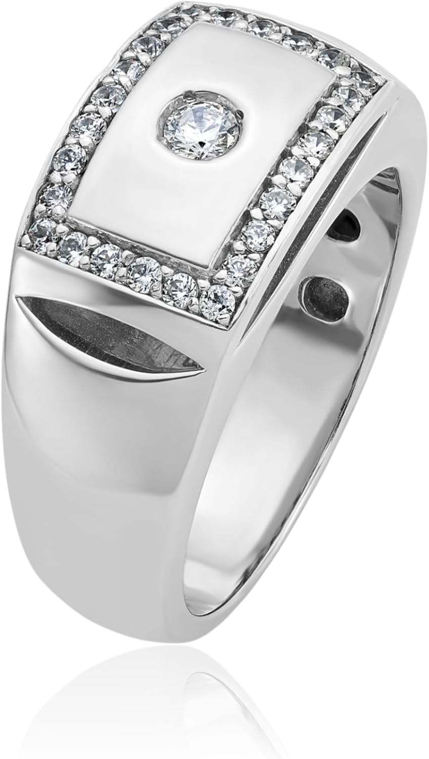 IceCarats 14K Solid White Gold 0.50 carat Diamond Extra Wide Statement Signet Ring 10.3mm Band Round Cut, Natural, Prong Set