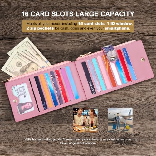 Image of Travelambo RFID Wallet Women Large Size Bifold Multi Card Wallet Case with Zipper Pocke Credit Card Holder for Women