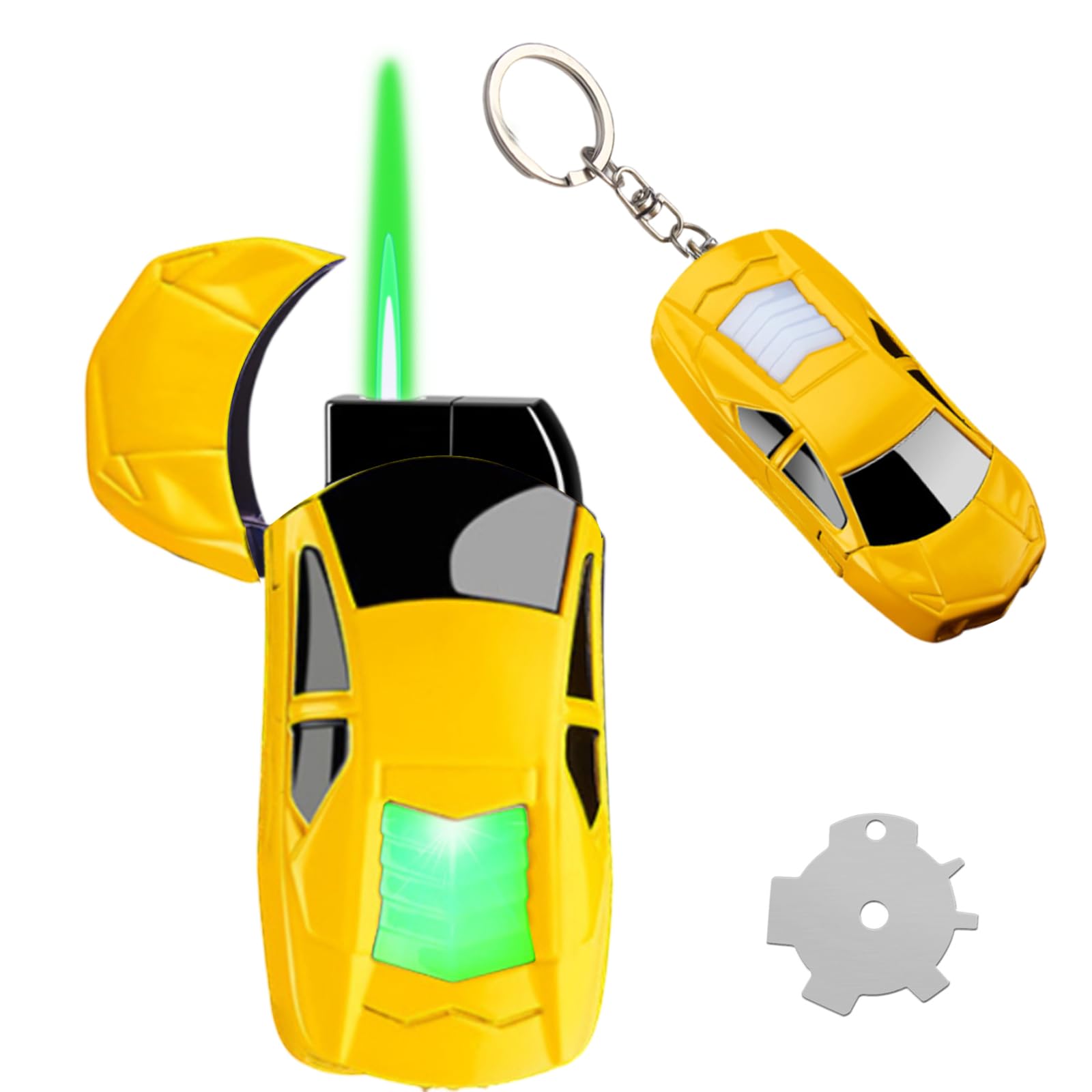 Torch Lighter, Stylish Sports Car-Shaped Butane Lighter, Adjustable Flame Windproof Lighter with Adjust Flame Tool, Jet Green Flame Refillable Butane Cool Lighter for Gifts,Outdoor,Men (Yellow)-image-17
