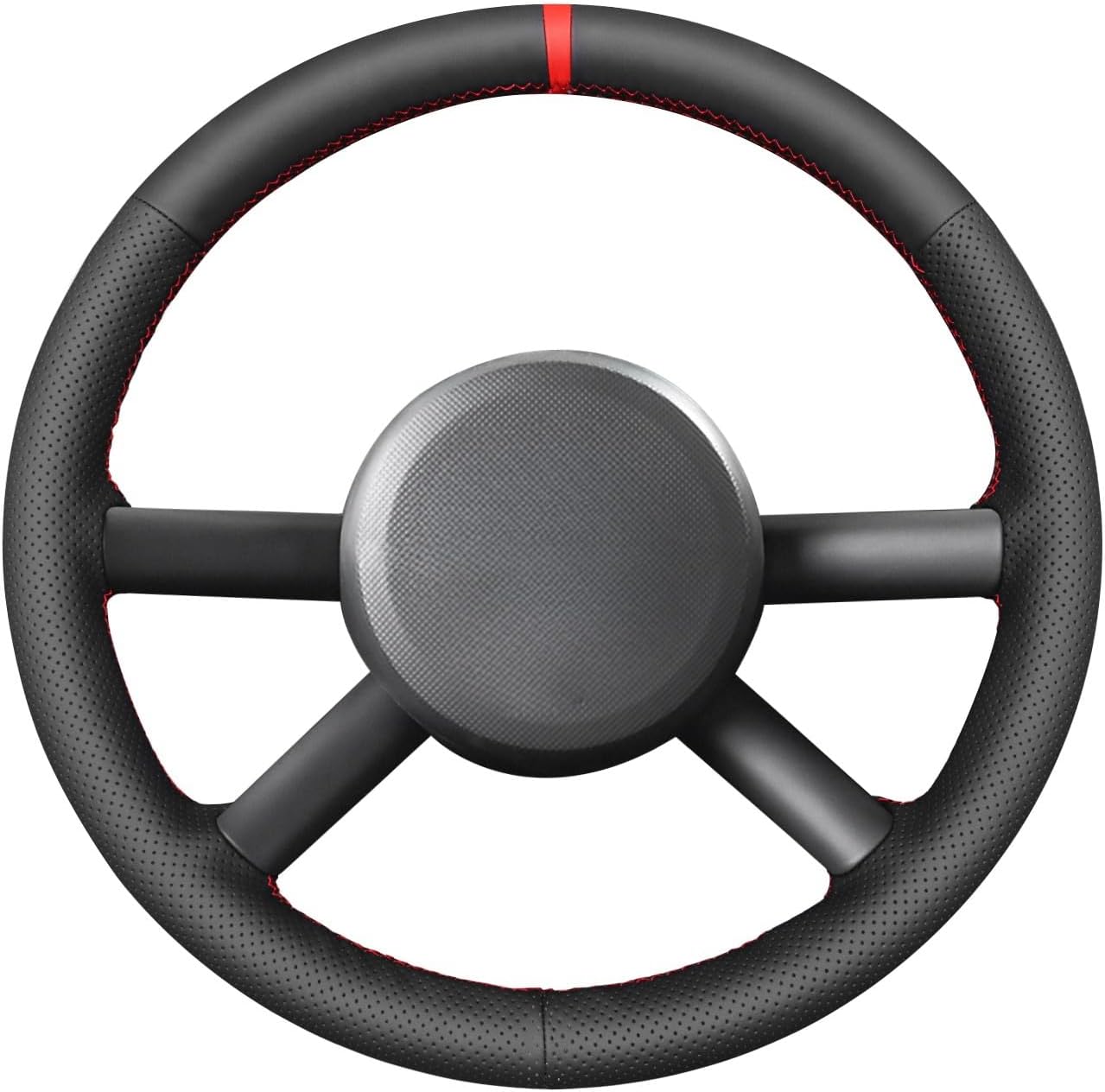 MEWANT DIY Hand Stitch Black Artificial Leather Steering Wheel Cover for Jeep Wrangler (JK) 2007-2010