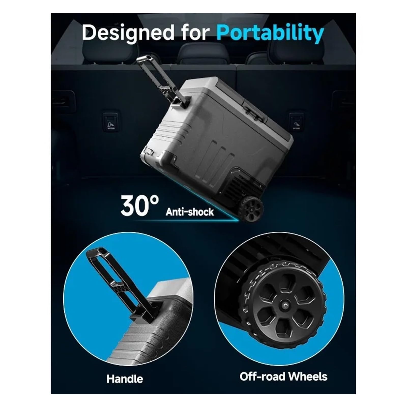 Refrigerador portátil for Auto de 12 voltios - Refrigerador eléctrico de 53 Cuartos (50 L) con 12/24 V CC y 110-240 V CA, con Ruedas, -20-29 °C