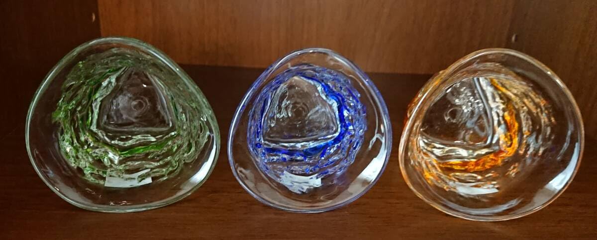 未使用】南蛮びーどろ 琉球ガラス フルーツ型 蓋付きカップ×3 南蛮