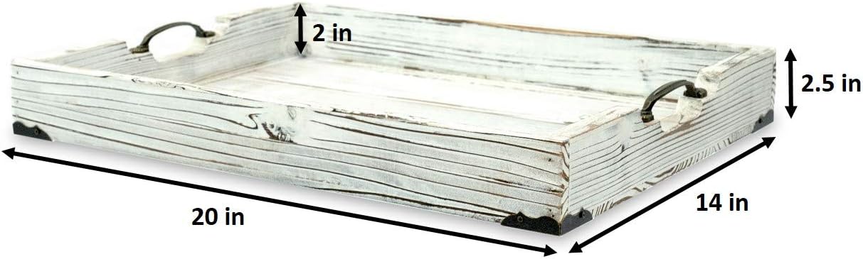 ❤ Crazy Deals Boxwood Brothers Large 20 x 14 Inch Ottoman Tray, Distressed White Farmhouse, Solid Pine Serving Tray with Padded Feet and Bronze Handles One-Day Sale: Up to 60% Off Boxwood Brothers Large 20 x 14 Inch Ottoman Tray, Distressed White Farmhouse, Solid Pine Serving Tray with Padded Feet and Bronze Handles