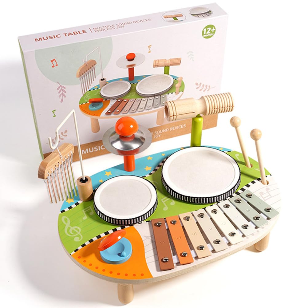 Set de batería Multifuncional de Madera para niños, Instrumento de percusión para Toddlers con xilófono y Campanas