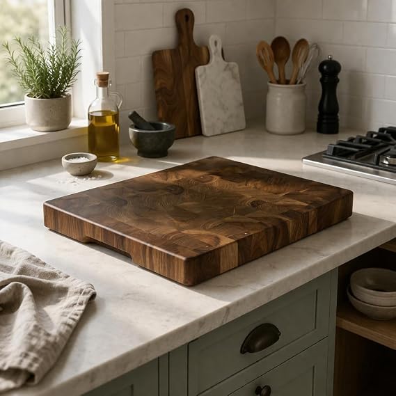 El Yapımı Ceviz End Grain Kesme Tahtası 40x30x4 cm – Masif Ahşap Kasap Blok – Kalın Doğrama Tahtası – Profesyonel Mutfak ve Sunum Tahtası