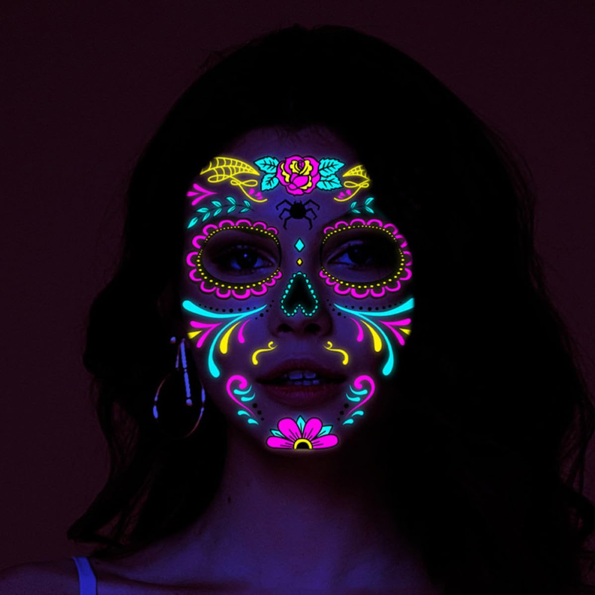 80 Fogli Adesivi Faccia Fluorescenti Halloween per Adulti, 16