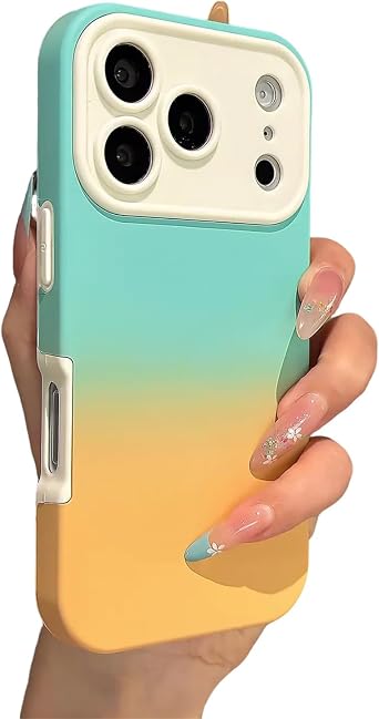 for iPhone 17 Case, Vibrant Color Block Two-Tone Design with Large Camera Window, Gradient Matte Finish Anti-Slip Shockproof Protective Cover,Green-Yellow