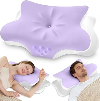 Cervical Neck Pillow for Pain Relief Ergonomic Memory Foam Pillow for Side Sleeper Contour Orthopedic Bed Pillow for Neck Support with Cooling Cover Ideal Christmas Birthday Gift - Purple