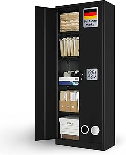 Aktenschrank – Abschließbarer Stahl-Aktenschrank – Büroschrank, Allzweckschrank mit höhenverstellbaren Böden – Robuster Metallschrank, Aufbewahrungsschrank für Büro, Werkstatt, Lager (Schwarz)