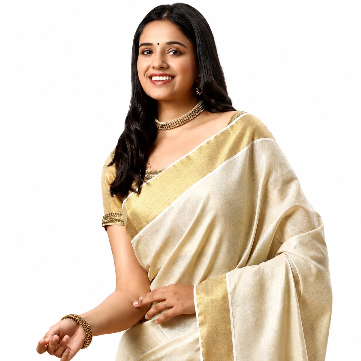 jayaprakash tex Kerala Tissue Saree for Women | Soft Shimmer Tissue Fabric | Rich Golden Kasavu Border | Lightweight Powerloom Woven | Traditional Kerala Saree with Running Blouse Piece-picture-47