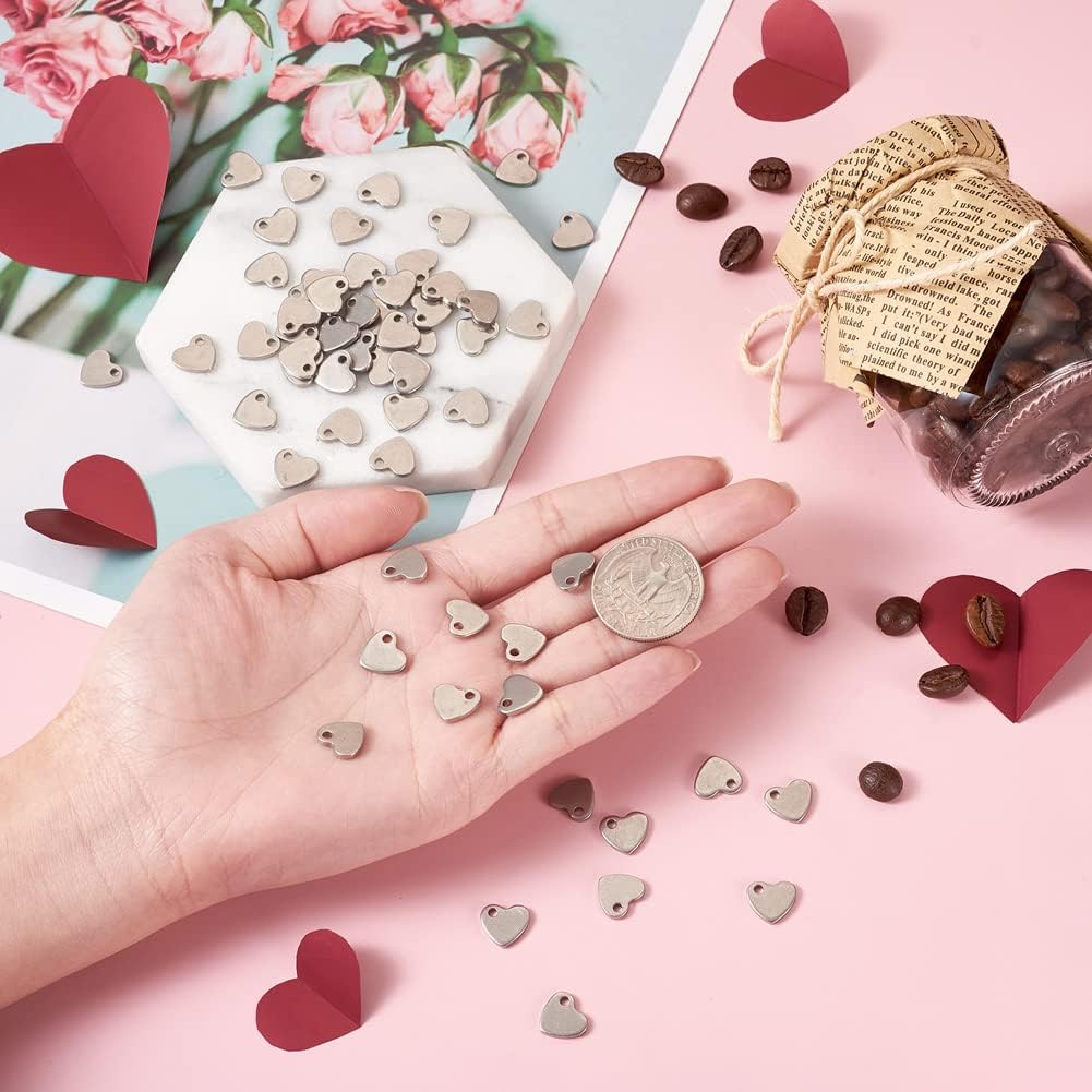 FASHEWELRY 100Pcs Stainless Steel Blank Heart Pendants 10x9mm Tiny Stamping Tag Charms Flat Love Heart Small Dainty Pendants for Valentine's Day Jewelry Making Hole: 2mm - Image 5