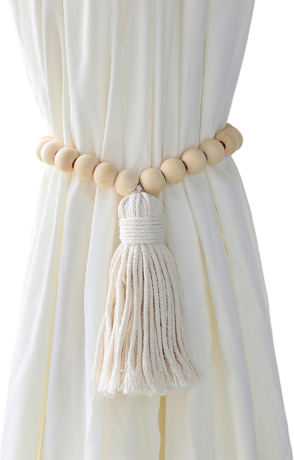 Curtain Ties 2 Pieces Hand Woven Wood Beads Tassel Curtain Buckle Straps Curtain Buckle Home Décor