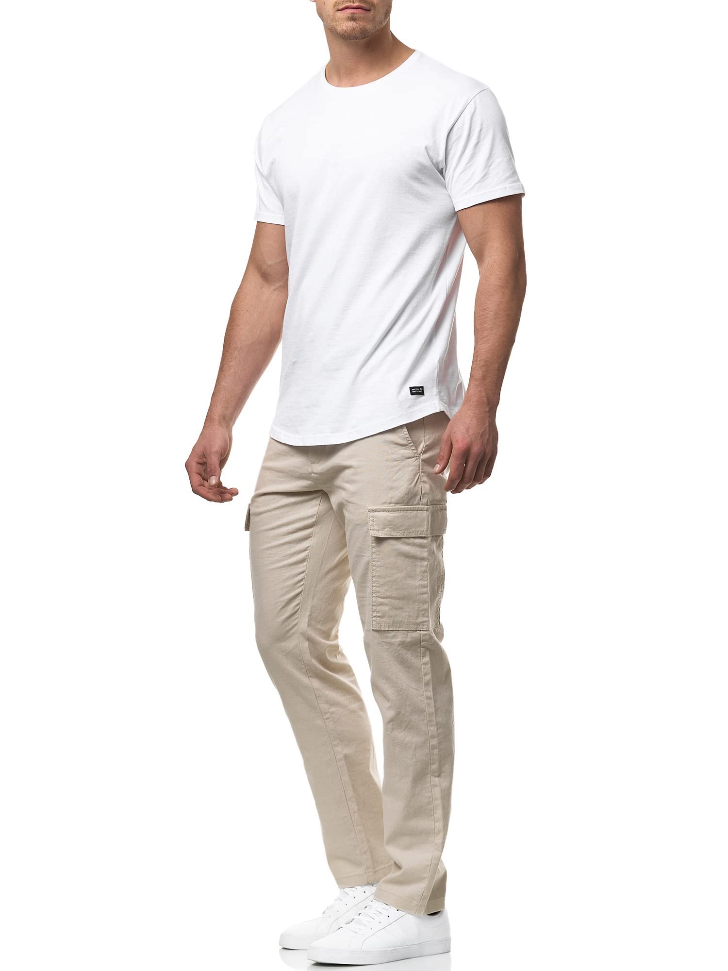 Indicode Herren Leonardo Cargohose aus Leinen & Baumwolle Atmungsaktiv | Atmungsaktive Cargohose aus Leinen und Baumwolle, Herrenhose, Stoffhose, Arbeitshose, Outdoorhose, Freizeithose für Männer