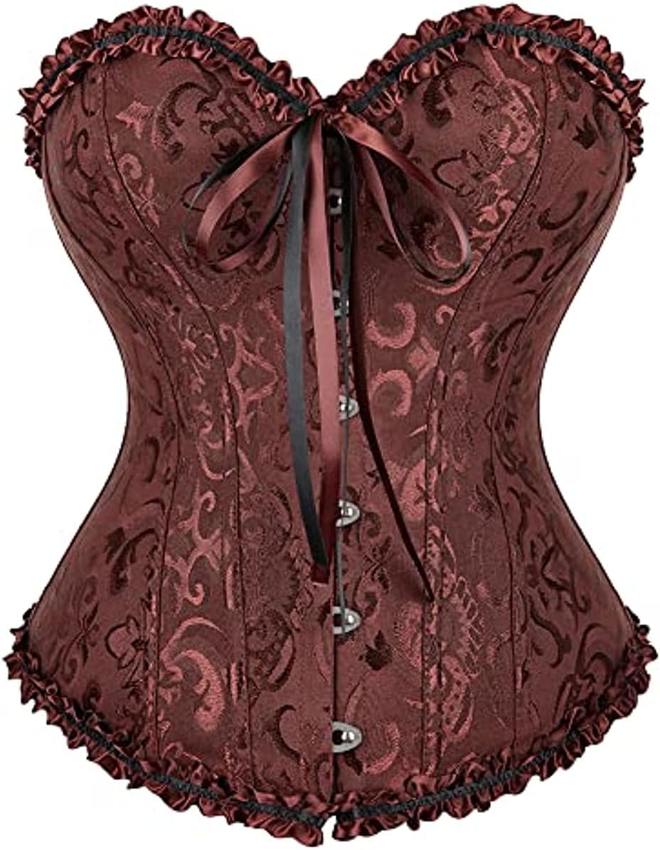Women's Lace Up Corset Boned Floral Overbust Lingerie Bustier Bodyshaper Top S-6XL