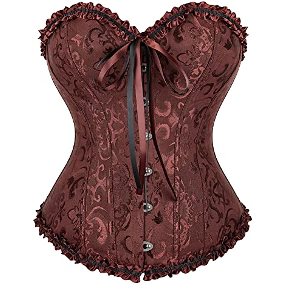 ADELCEWomen's Lace Up Corset Boned Floral Overbust Lingerie Bustier Bodyshaper Top S-6XL