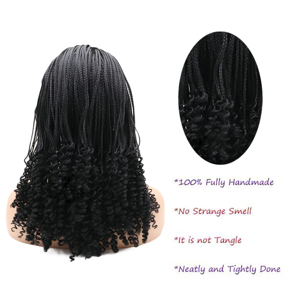 AFBeauty Black Braided Wig for Women Fully Handmade Black Curly Box Braided Wig Heat Resistant Fiber Synthetic Micro Braided Daily Braids 16 Inch - Image 4