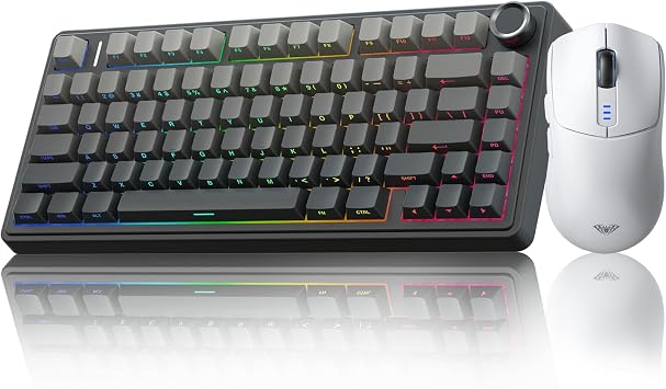 AULA Wireless Keyboard and Mouse Combo, F75 Pro Mechanical Keyboards,75% Gasket Hot Swappable Custom Keyboard+SC580 Wireless Gaming Mouse White