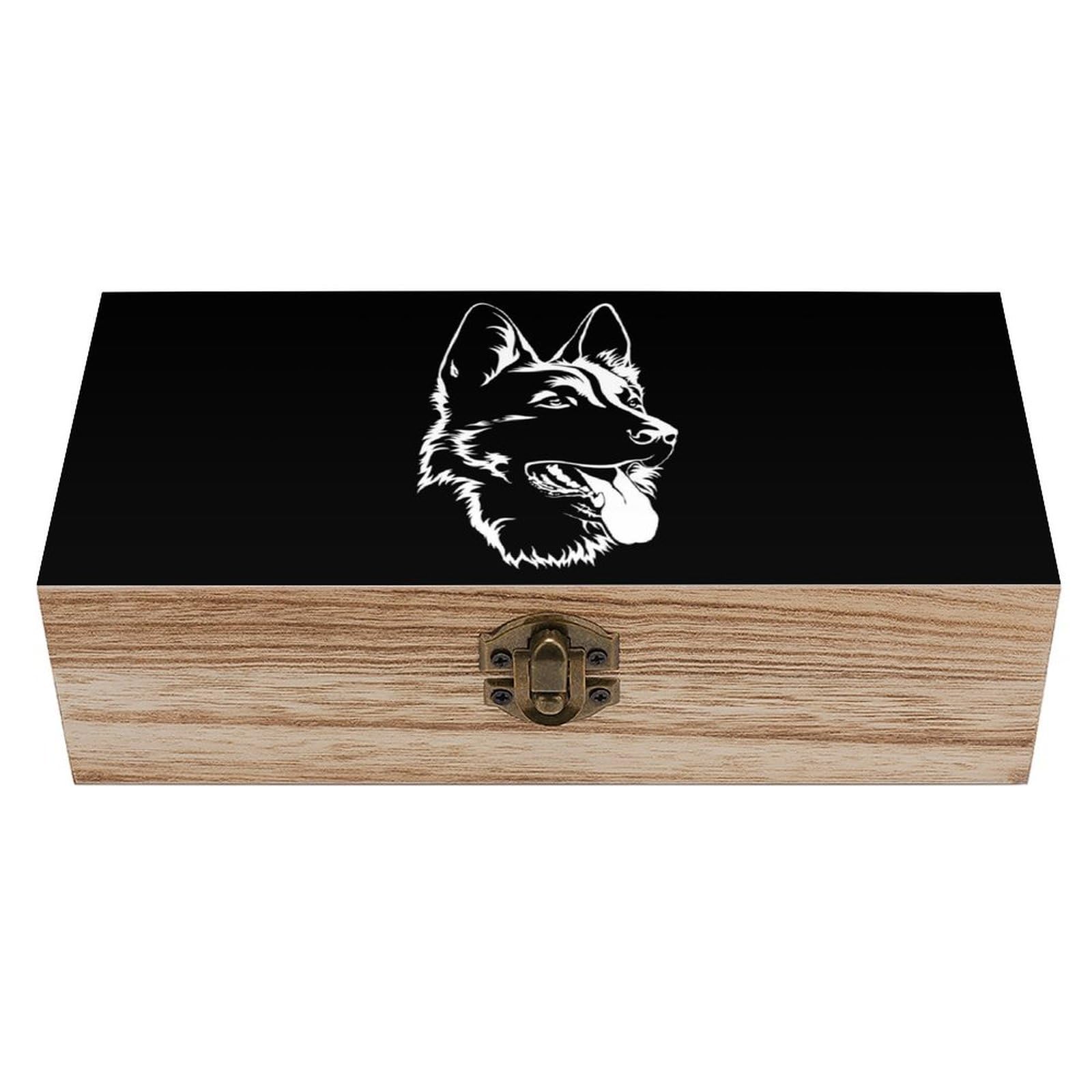 CGSBNGHA Black German Shepherd Wooden Storage Boxes with Lid Memory Box Decorative Organiser for Office And Home