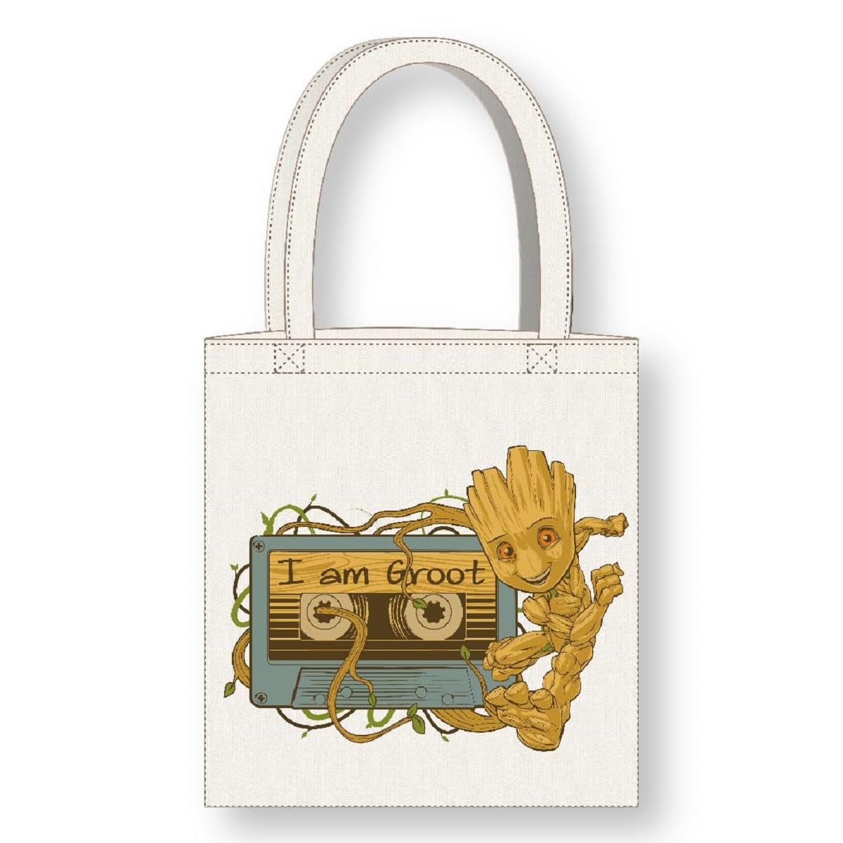 CERDÁ LIFE'S LITTLE MOMENTS Cerdà Marvel Spider-Man Tote Bag with Long Handles, White - I Am Groot, 36 x 39 cm, Guardians of the Galaxy