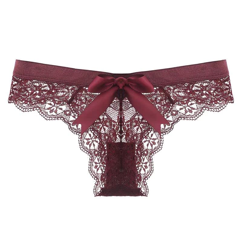 KUAOPATA Women's Lace Bow Thongs T Back Low Waist Breathable Panties Sexy Seamless V-Shape Design Floral Lace tangas: Medium Pink,nude,red