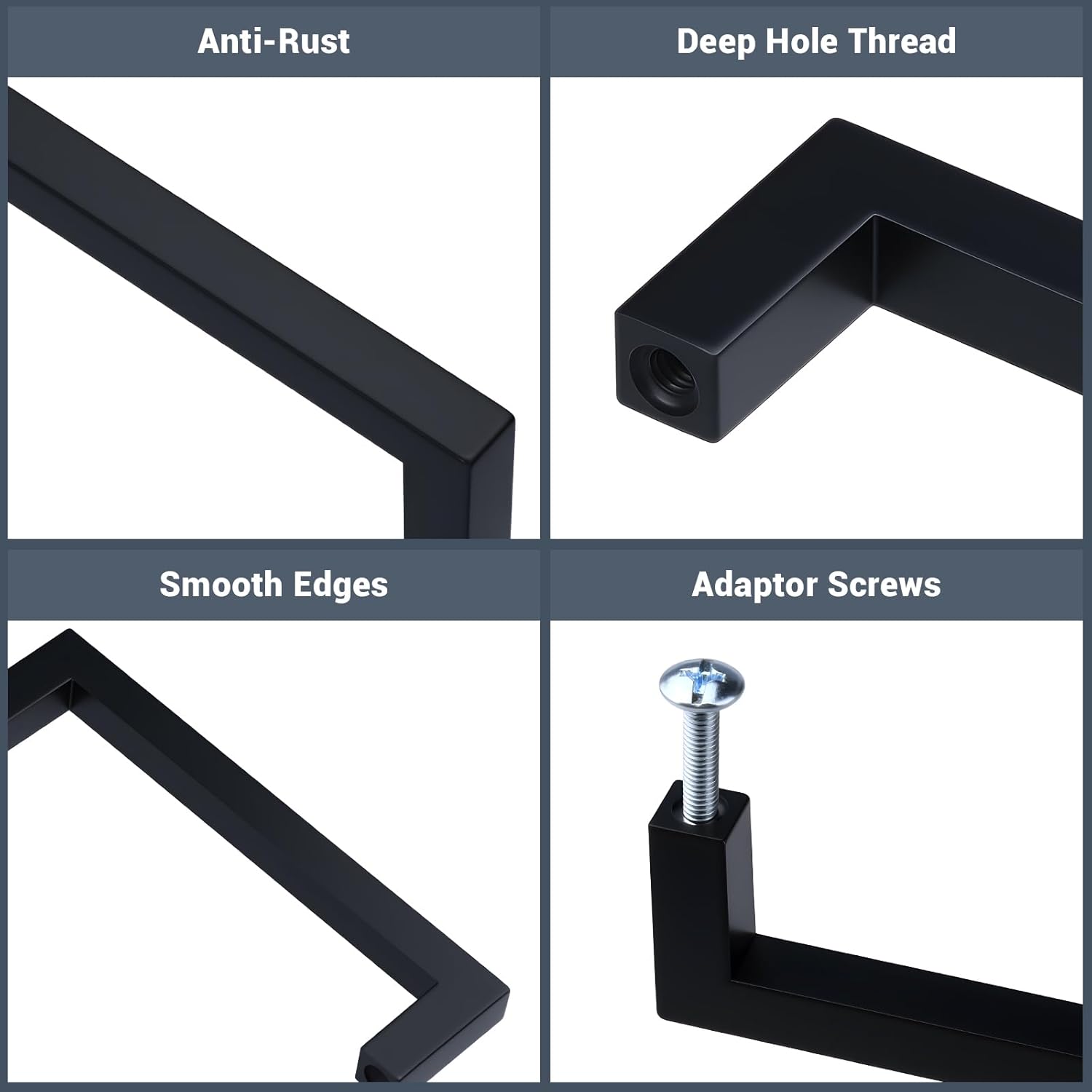 WellMade 3-3/4" Matte Black Cabinet Handles & Pulls (30 Pack) - Modern Kitchen Cabinet Pulls, Drawer Pulls & Dresser Handles - Durable Square Bar Cabinet Hardware