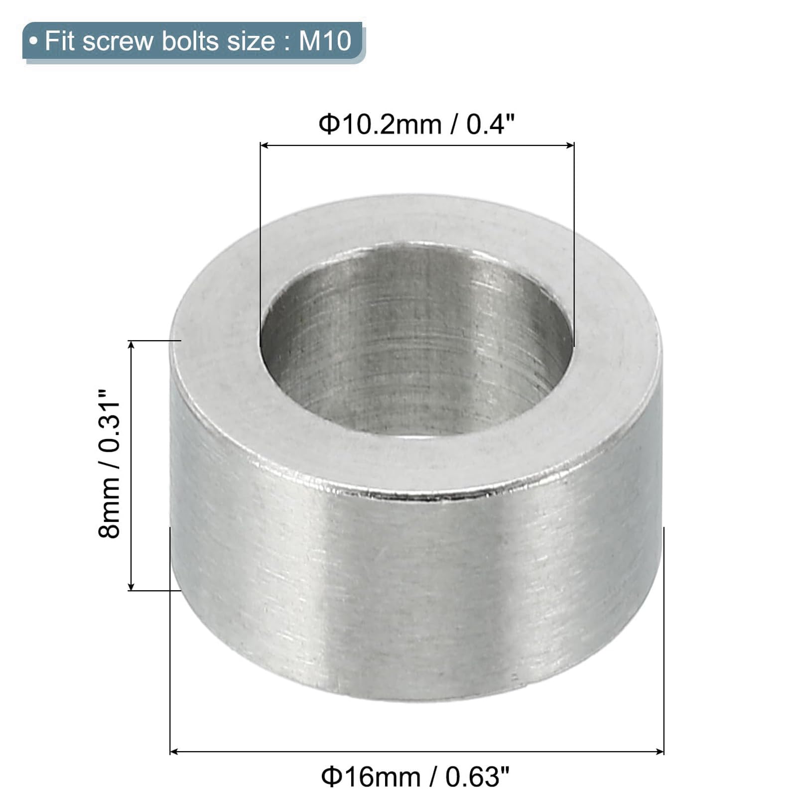 TOP-VIGOR 5Pcs M10 Aluminum Spacer, 10.2mm ID x 16mm OD x 8mm Length Metal Spacer - Image 2