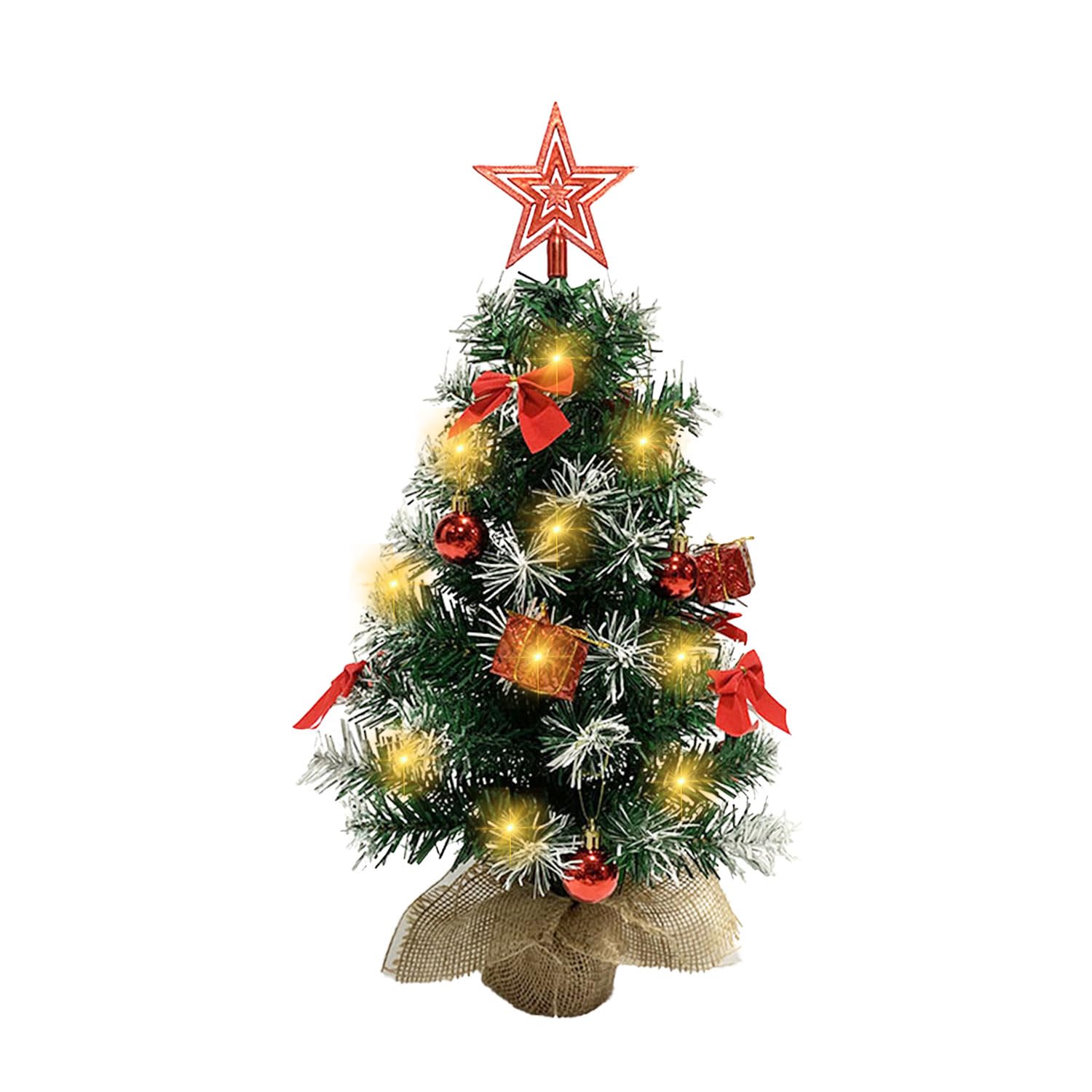 Christmas Decorations Mini Christmas Trees, Artificial Christmas Tree with Lights,Christmas Ball Ornament and Tree Topper Star, Small Christmas Tree for Christmas Party Home Table Craft (Red, 16in)