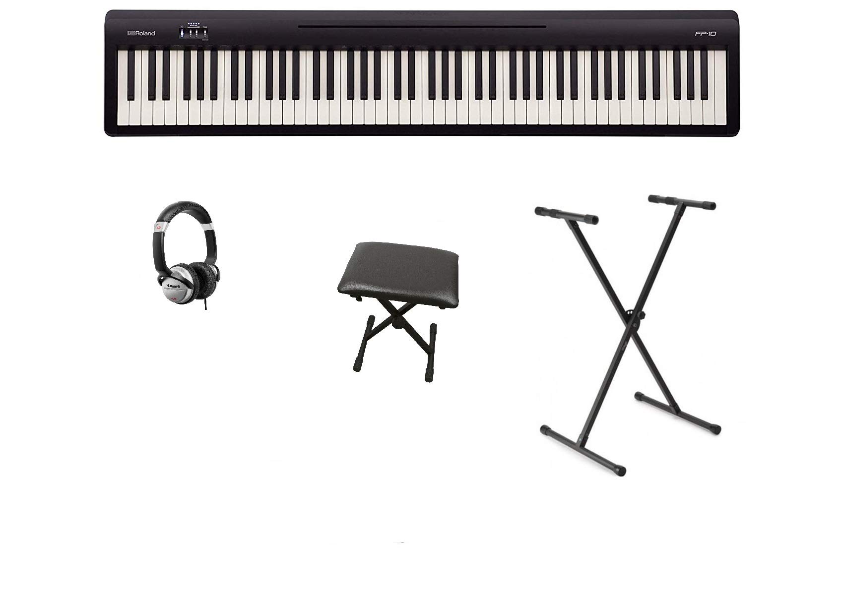Roland FP-10 FP10 Piano numérique avec support X, casque et tabouret Noir