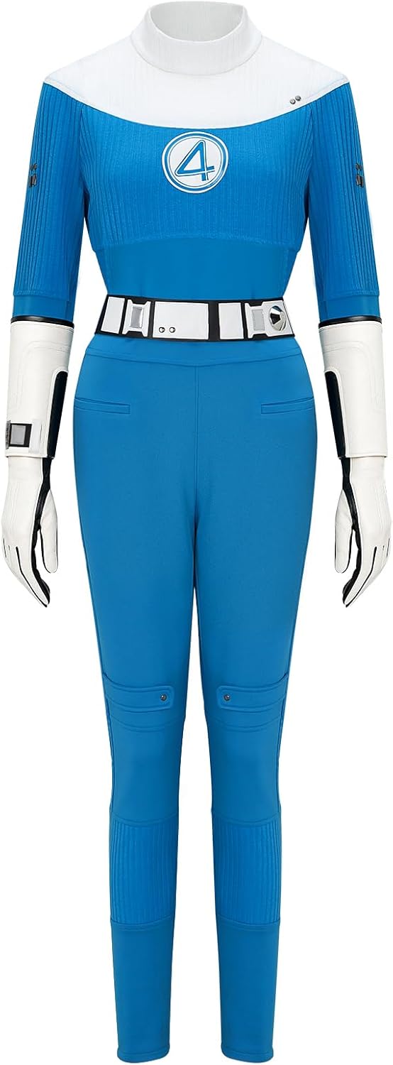 Invisible Woman Cosplay Costume Susan Storm Richards Hero Jumpsuit Gloves Gauntlets Belt Outfit for Adult Halloween