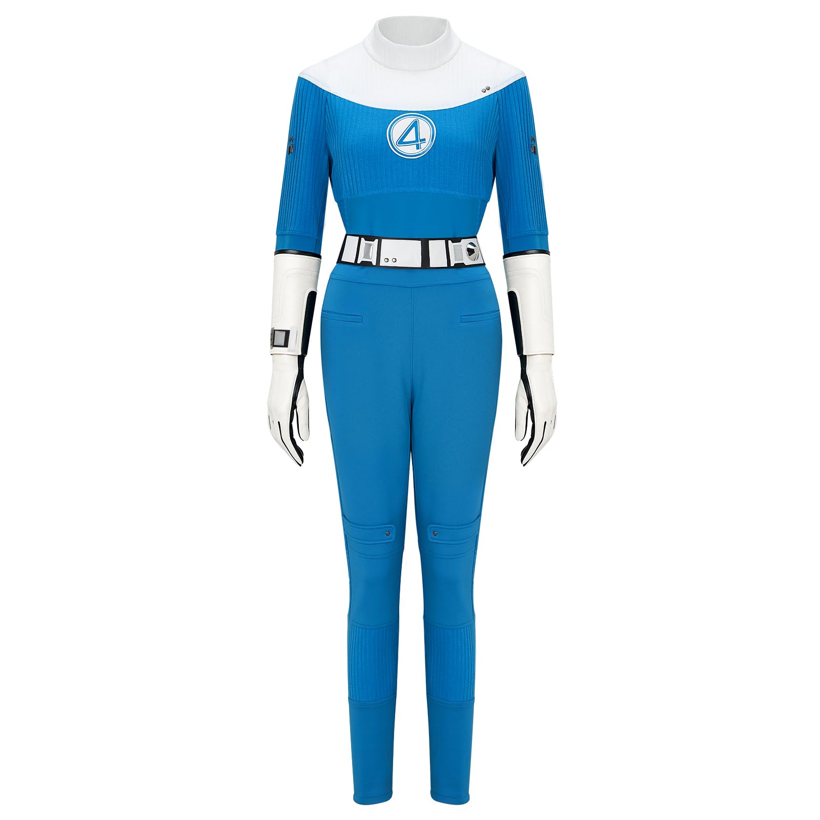 VOKVICH Invisible Woman Cosplay Costume Susan Storm Richards Hero Jumpsuit Gloves Gauntlets Belt Outfit for Adult Halloween