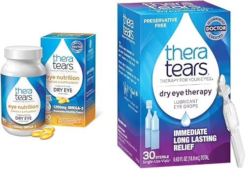 TheraTears Omega 3 Supplement, 1200mg, 90 ct (Pack of 1) & Dry Eye Therapy Lubricating Eye Drops for Dry Eyes, Preservative Free Eye Drops, 30