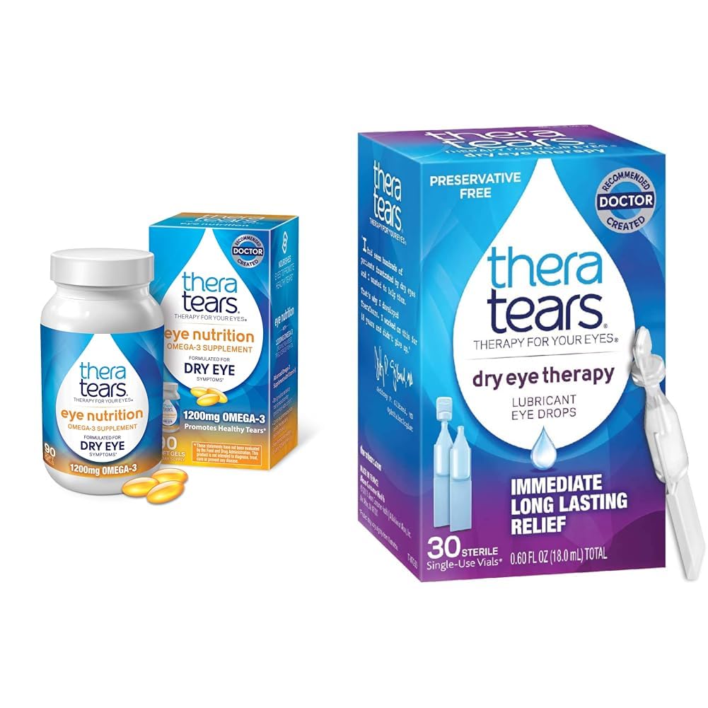 TheraTears Omega 3 Supplement 1200mg 90 ct Pack of 1 Dry Eye Therapy Lubricating Eye Drops for Dry