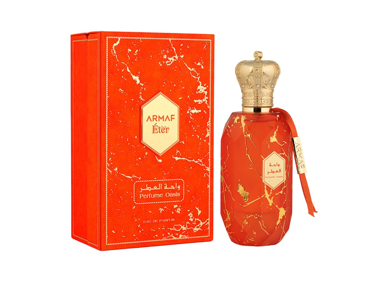 Armaf Eter Perfume Oasis Eau de Parfum 100 ml, Perfume Árabe Unisex de Larga Duración, Incluye Atomizador Recargable 5 ml, Fragancia Tropical Amaderada con Frutas, Flores y Vainilla (Perfume Oasis)