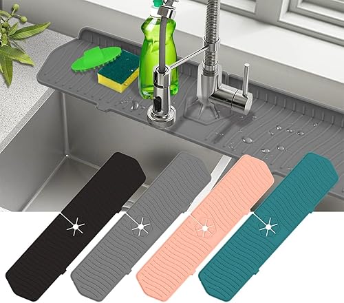Miniatura 7 de Protector contra salpicaduras para grifo de cocina, 24 x 5.6 pulgadas, alfombrilla de silicona mejorada para recogedor de agua, almohadilla de