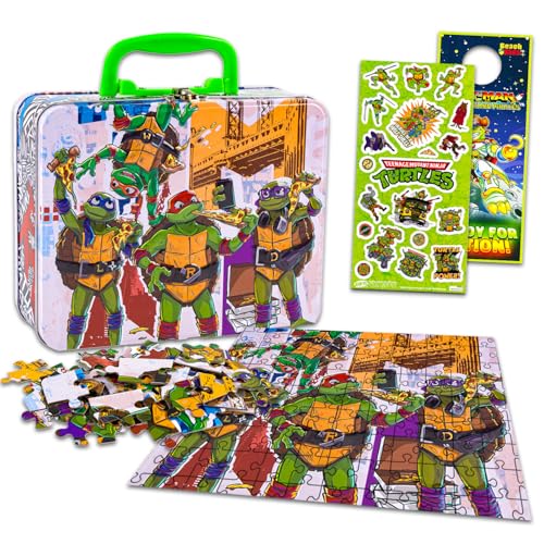 Teenage Mutant Ninja Turtles Tin Lunch Box Puzzle Bundle - TMNT Lunchbox Puzzle 48 Piece For Kids Plus Stickers, More | TMNT School Supplies